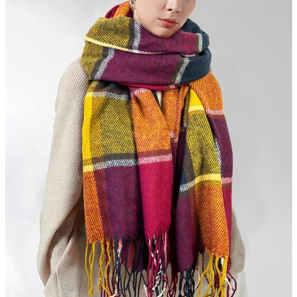 Women's Color Lattice Scarf Fashion Long Plaid Shawls Wraps Big Grid Winter - Picture 3 of 6